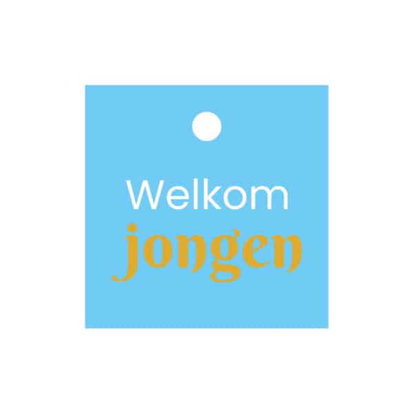 Blauw cadeaukaartje Welkom jongen met goudfolie – luxe cadeaulabel voor geboorte en kraamcadeau van The Packery